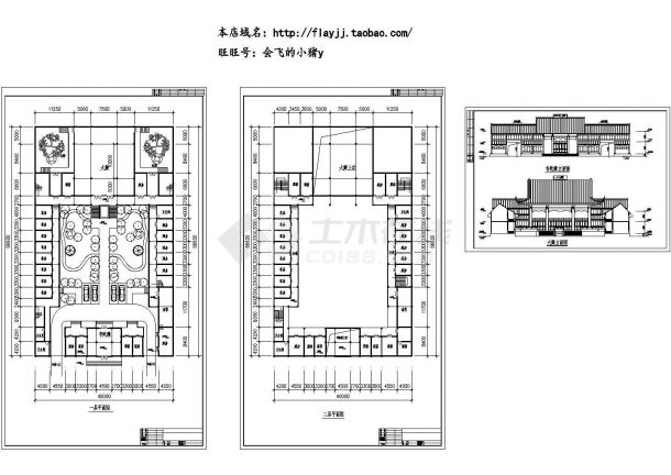 某古建（长66.6米 宽40米） 二层韦陀殿建筑设计cad施工图（标注详细）-图一