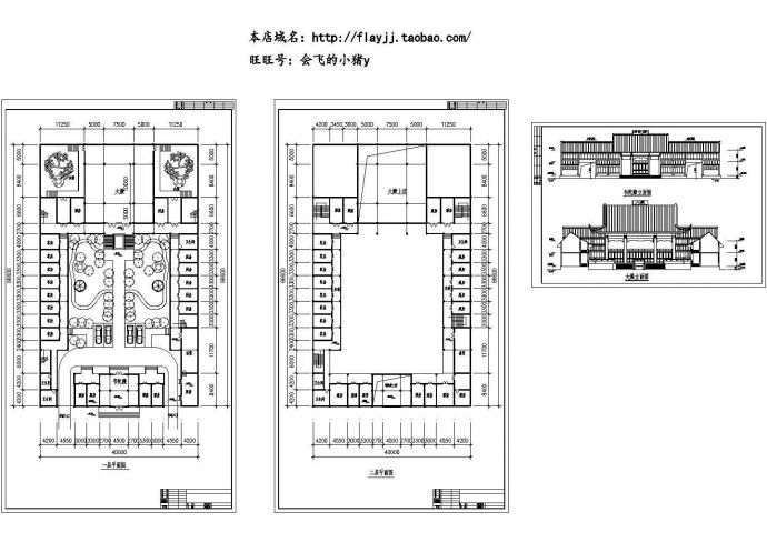 某古建（长66.6米 宽40米） 二层韦陀殿建筑设计cad施工图（标注详细）_图1