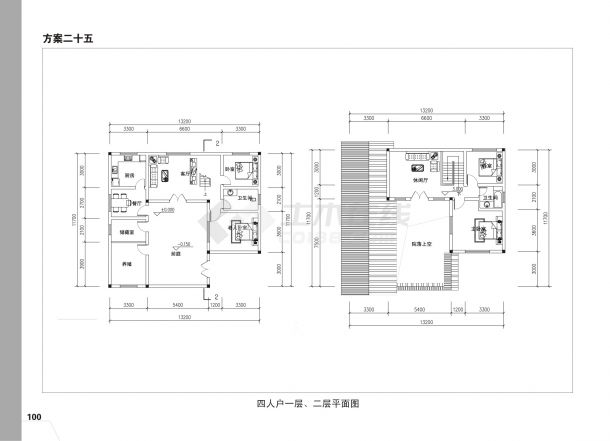 146平方米砖混结构田园乡村设计cad图，含效果图-图一