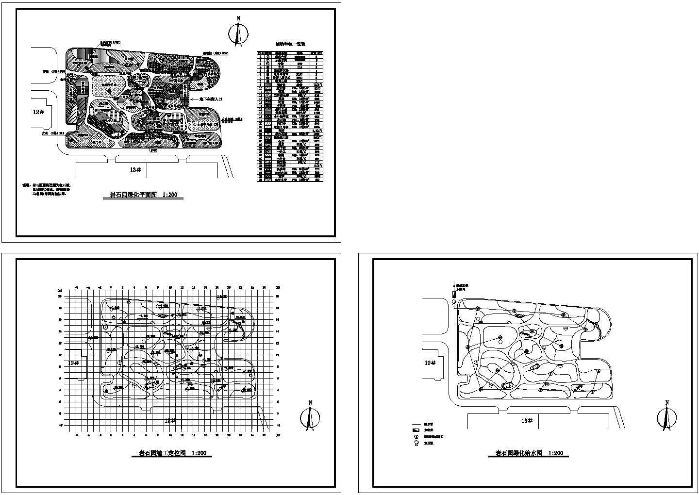 岩石园绿化种植CAD平面图（含植物材料表）