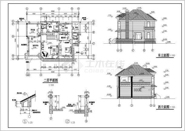 某地两层砖混结构别墅建筑设计施工图纸-图二