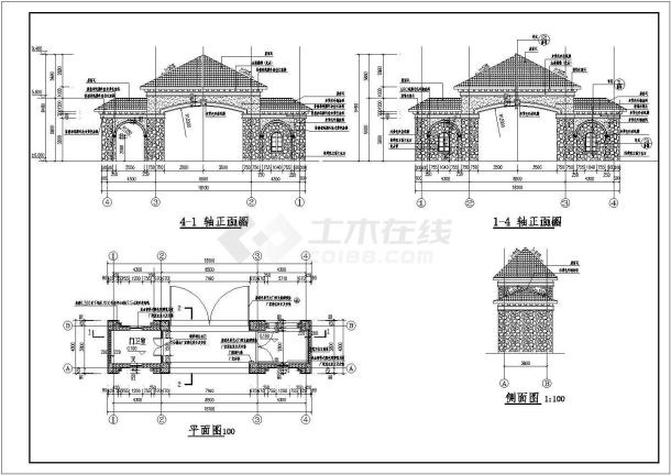 某住宅小区坡屋顶大门及门卫室建筑设计方案图-图一