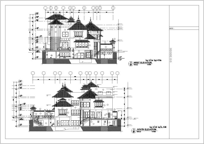 某地小型三层豪华仿古别墅建筑方案图_图1