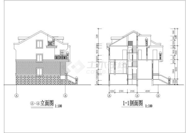 某地大型三层双拼别墅建筑施工图（标注详细）-图二