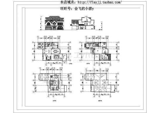 304平方米3层别墅建筑设计cad图，含设计说明-图一