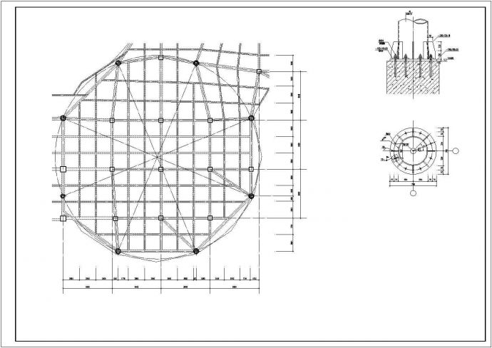 某地小型钢结构玻璃穹顶结构施工图纸_图1