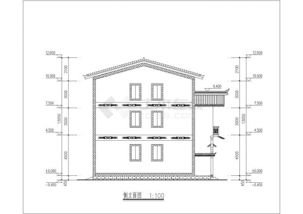 某地小型三层联排别墅建筑方案图（共8张）-图一