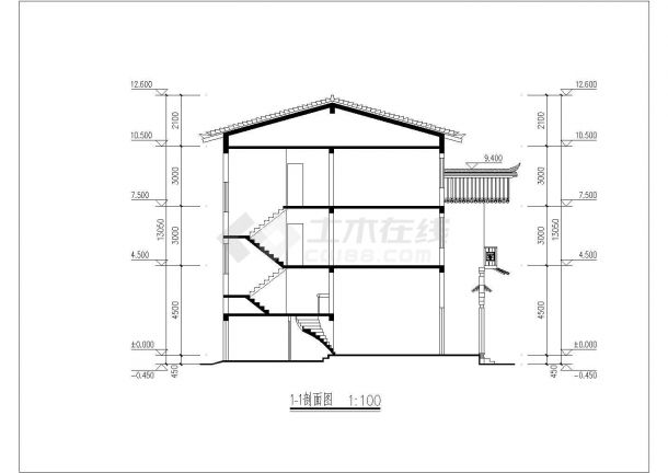 某地小型三层联排别墅建筑方案图（共8张）-图二