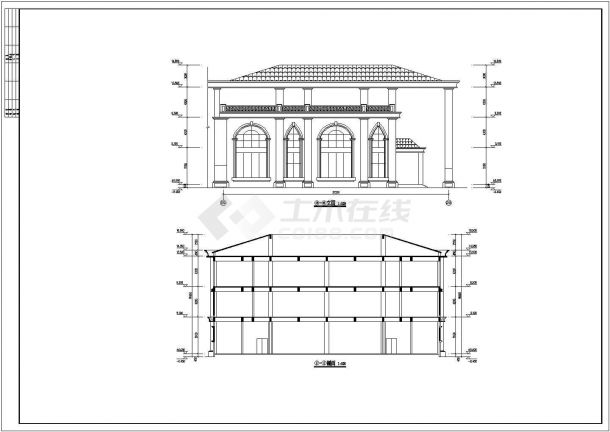 某地三层框架结构洗浴中心建筑设计方案图纸-图二