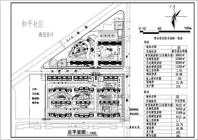 山东省某居住小区总平面规划初步方案图_图1