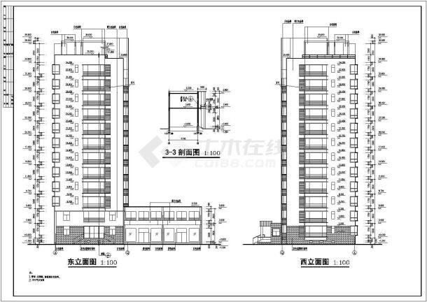 某小区小高层住宅楼建筑设计施工图（共13张）-图二