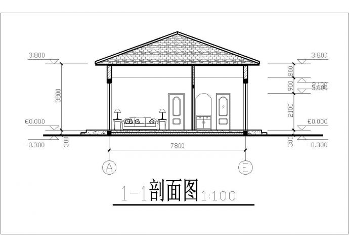 某地新农村单层住宅建筑设计图（标注详细）_图1