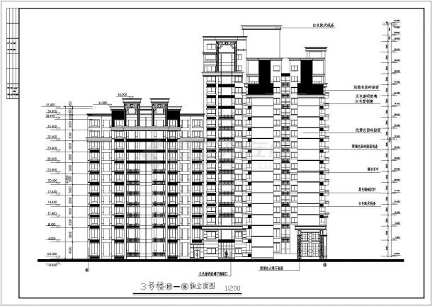 一套高层住宅设计方案CAD图纸（标注详实）-图二