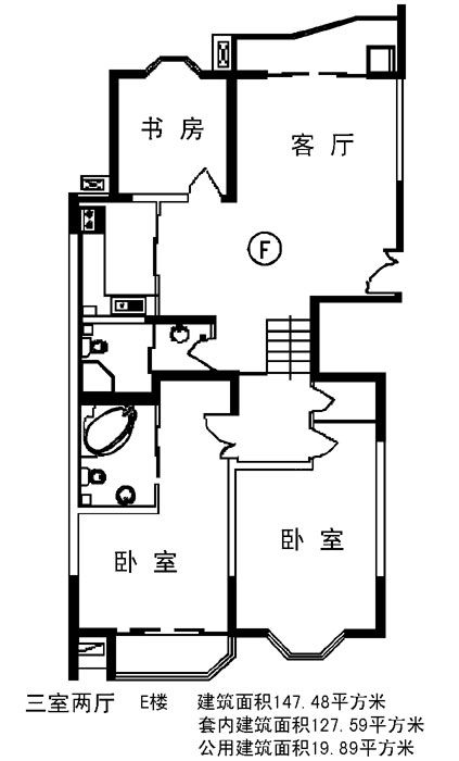147.48平方米三室两厅经典型住户建筑设计cad图-图一