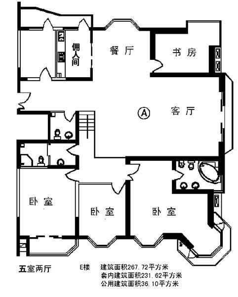 267.72平方米五室两厅别墅建筑设计cad图-图一