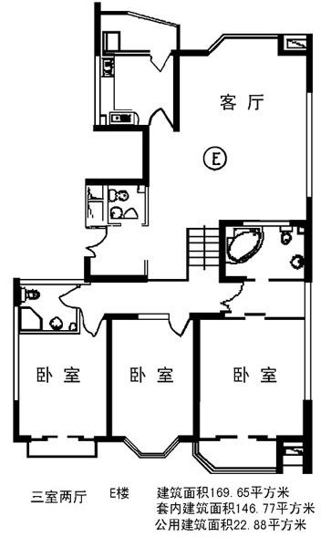 169.65平方米三室两厅小区住户建筑设计cad图-图一