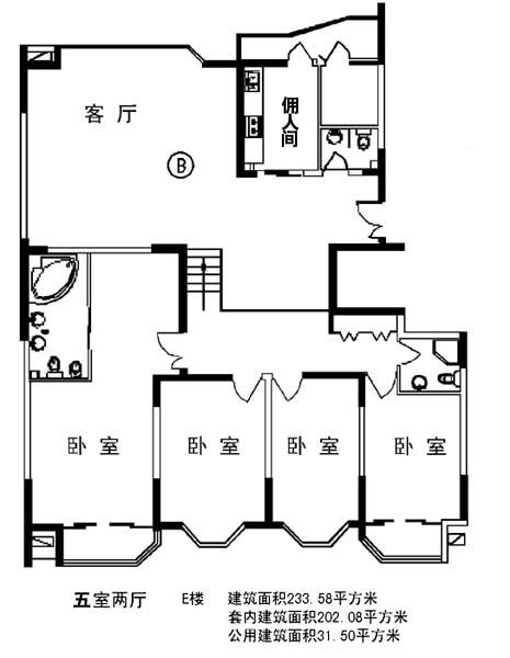 233.58平方米五室两厅建筑设计cad图-图二