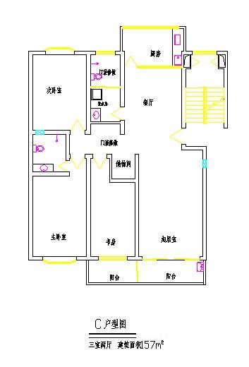 157平方米三室两厅经典型小区建筑设计cad图_图1