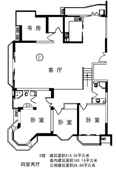 214.02平方米四室两厅小区住宅建筑设计cad图-图二