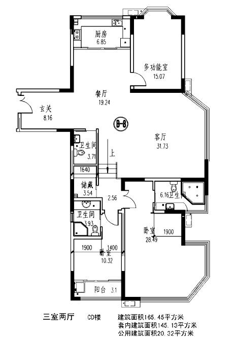 165.45平方米现代化风格小区住宅建筑设计cad图-图一