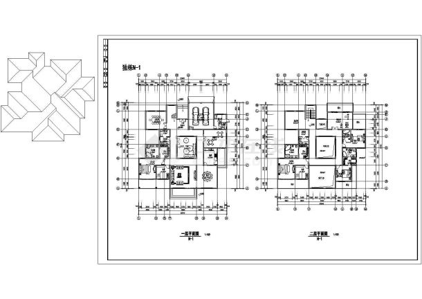 二层独栋别墅平面建施cad图纸-图一