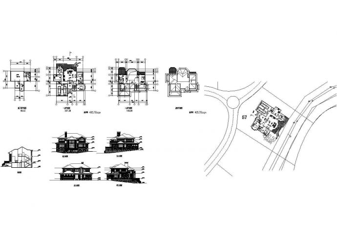 二层别墅平立剖面建筑施工cad(含效果图，共十张）_图1
