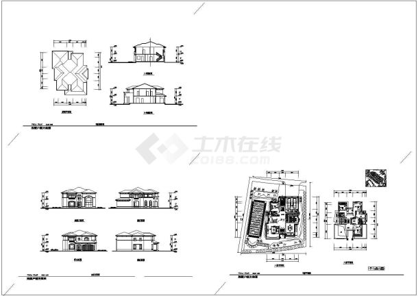 两层两套私人别墅设计方案建筑施工cad(含效果图，共九张)-图一