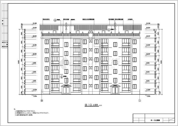 某地六层跃七层对称户型住宅楼设计施工图-图二