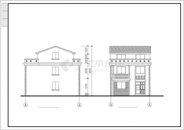 某乡村别墅建筑cad设计图（共5张）-图二