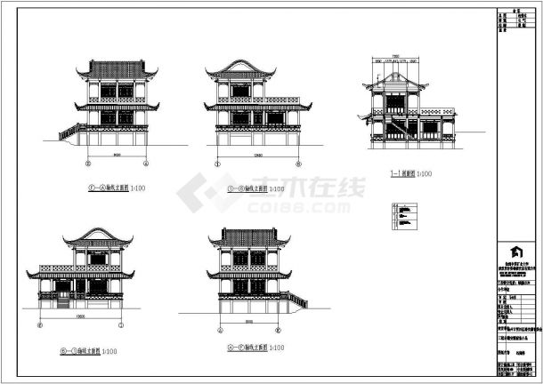 徐州市某公园吊角楼建筑设计方案图纸-图一