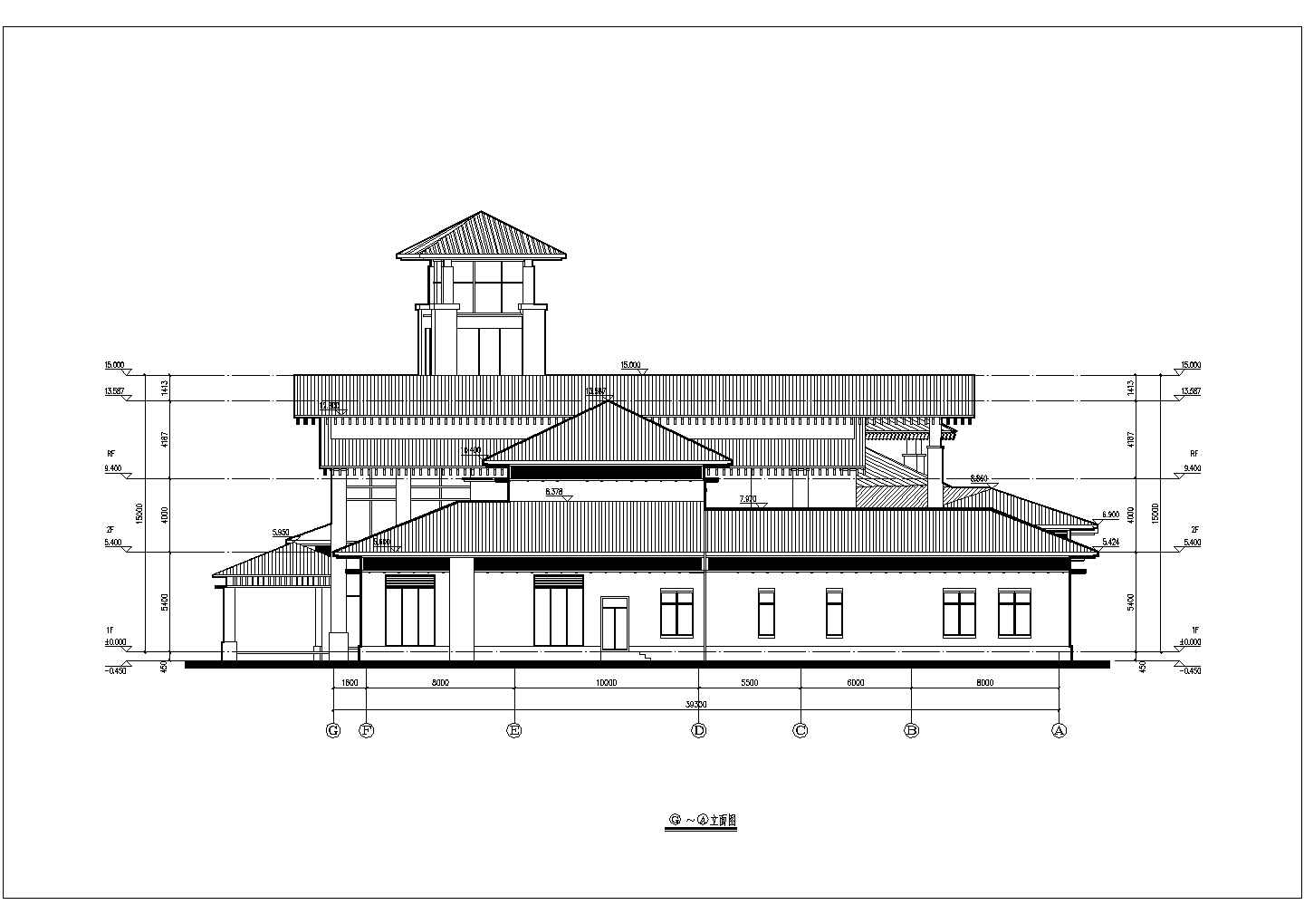某地两层框架结构坡屋顶中式会所建筑设计方案图纸