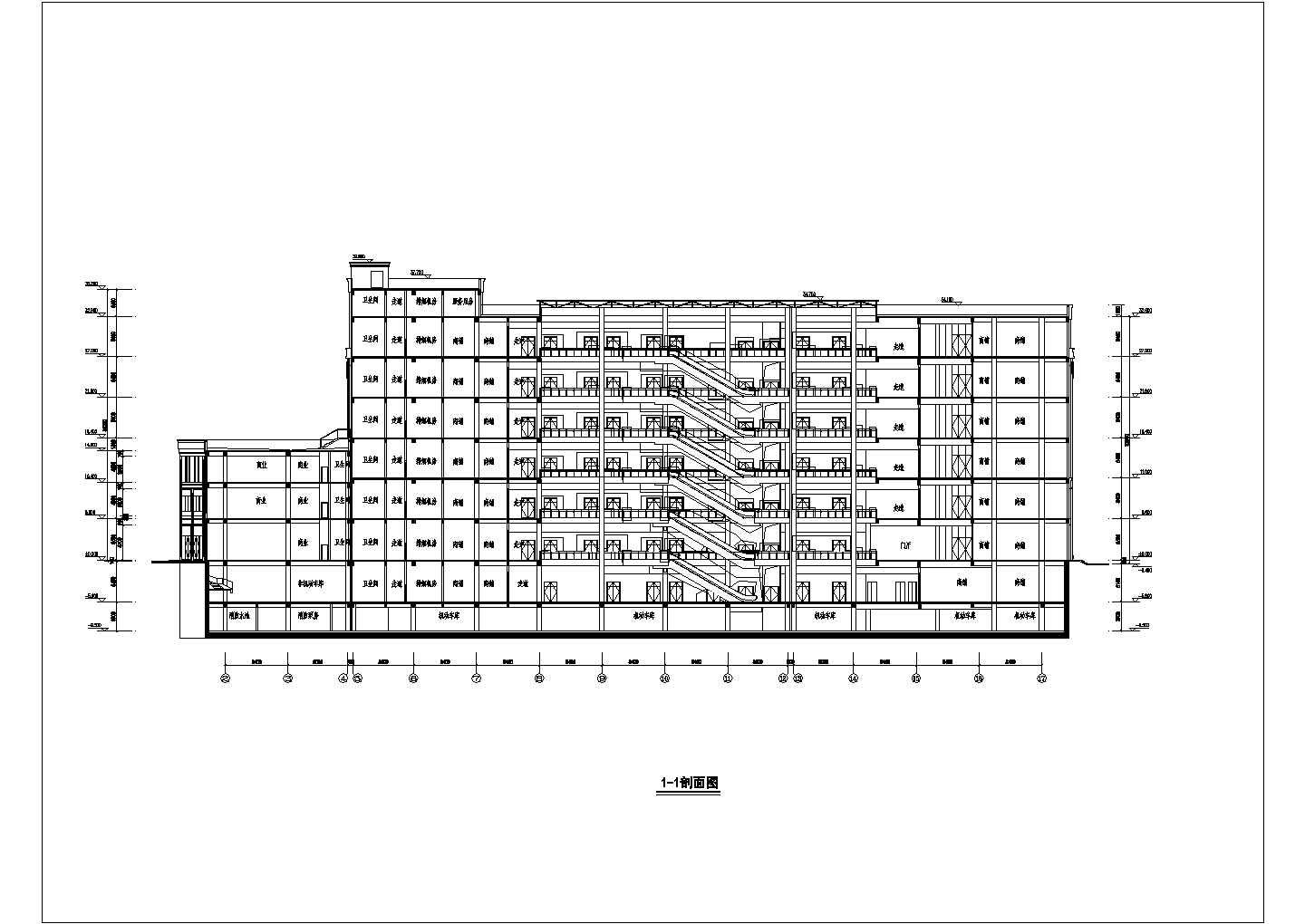 无锡某七层商业综合楼将建筑设计方案图纸（含防火分区）