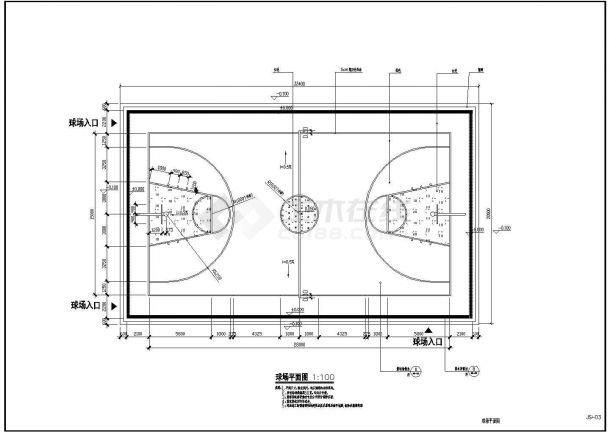某地区室外标准篮球场建筑设计施工图-图二