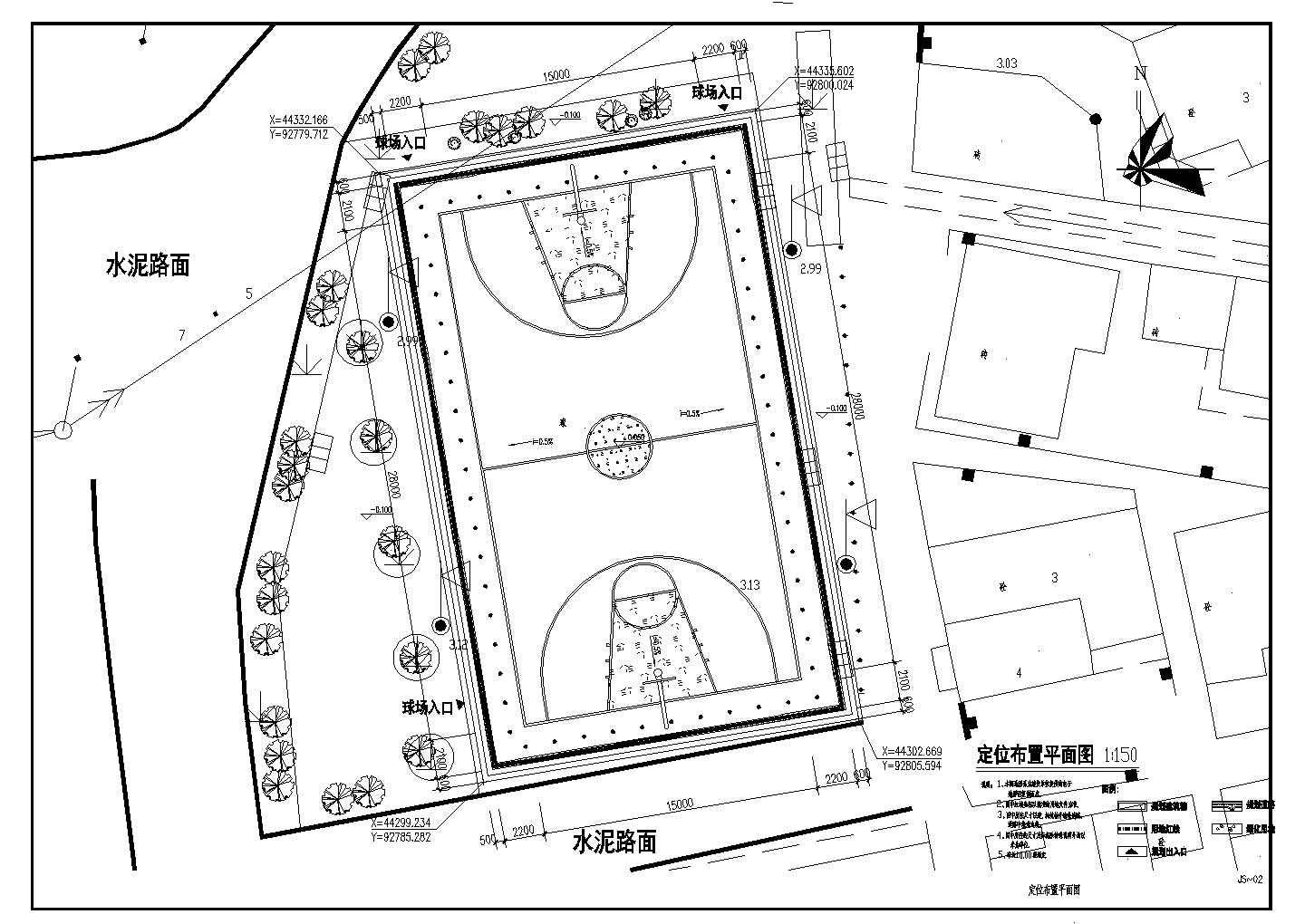 某地区室外标准篮球场建筑设计施工图