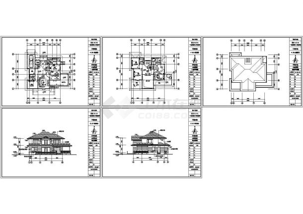 二层别墅平面建筑设计cad图，共五张-图一