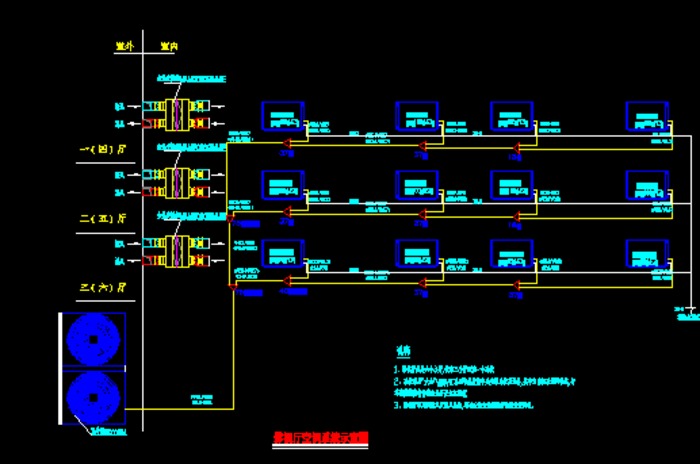 某多联机系统图， 共一张cad图