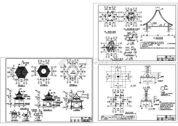 六角亭建筑设计施工图(长5米 宽4.3米 )-图一