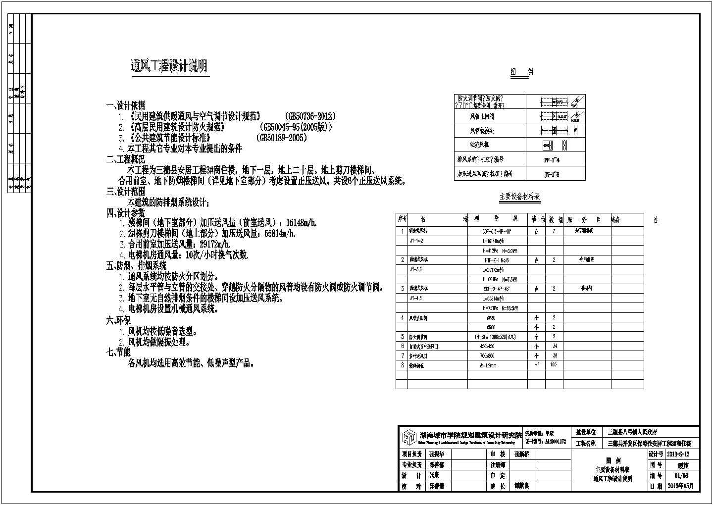 高层商住楼地上住宅部分通风防排烟设计图