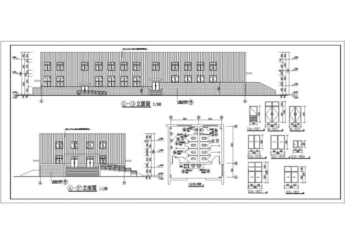 某学校二层钢结构礼堂建筑设计施工图_图1