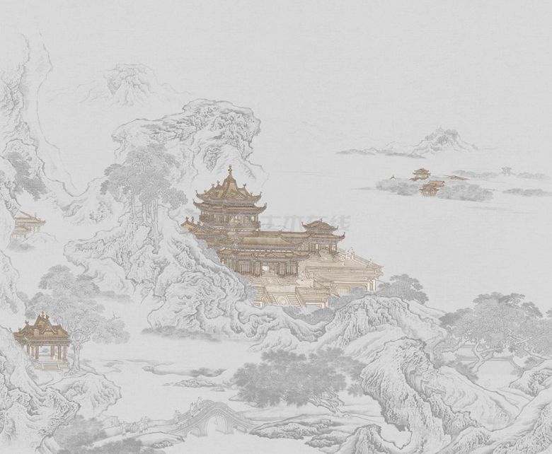 中式楼阁山水壁纸壁画 (57).jpg-图一