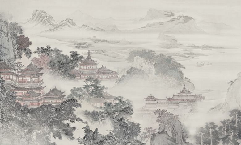 中式楼阁山水壁纸壁画 (14).jpeg-图一