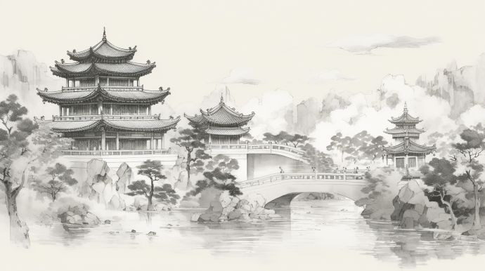 中式楼阁山水壁纸壁画 (3).jpeg_图1