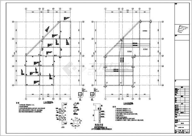 一套地上二层框架结构商业楼结构施工图（共10张）-图一