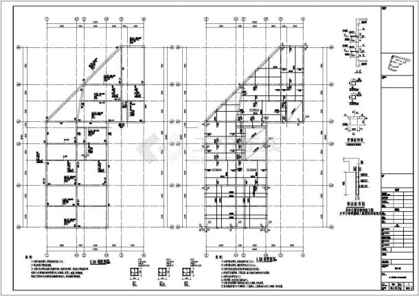 一套地上二层框架结构商业楼结构施工图（共10张）-图二