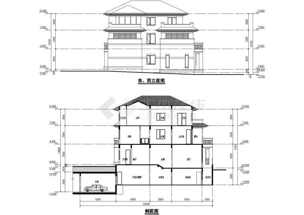 某小区三层坡屋面连拼别墅建筑设计方案图纸-图二