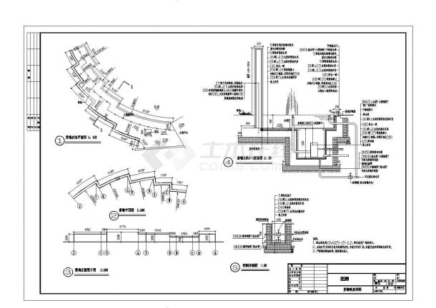 某园林景观广场景墙喷泉设计cad施工详图（标注详细）-图一