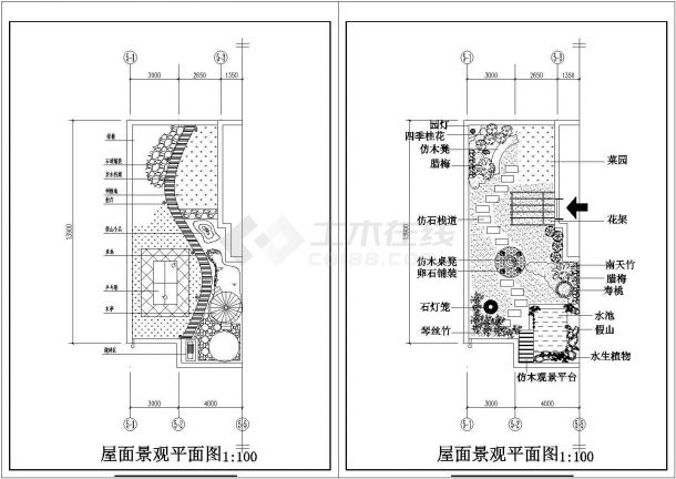 2套住宅屋面园林景观平面布置CAD图纸-图一