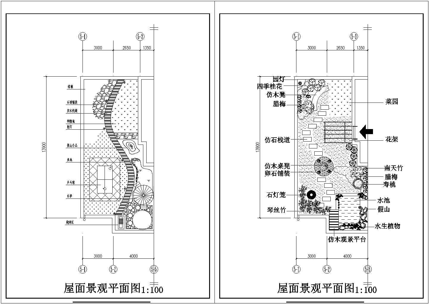 2套住宅屋面园林景观平面布置CAD图纸