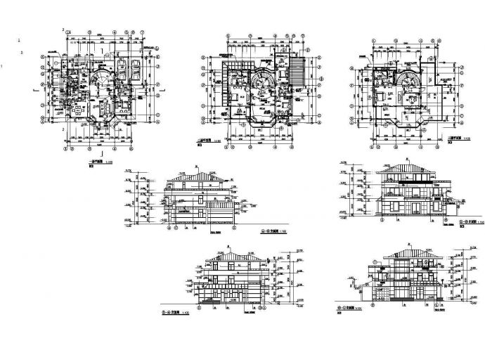 三层别墅样板平面建筑设计cad图，共七张_图1