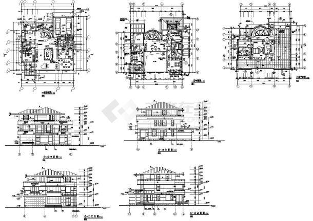 三层别墅样板方案建筑设计cad图，共七张-图一